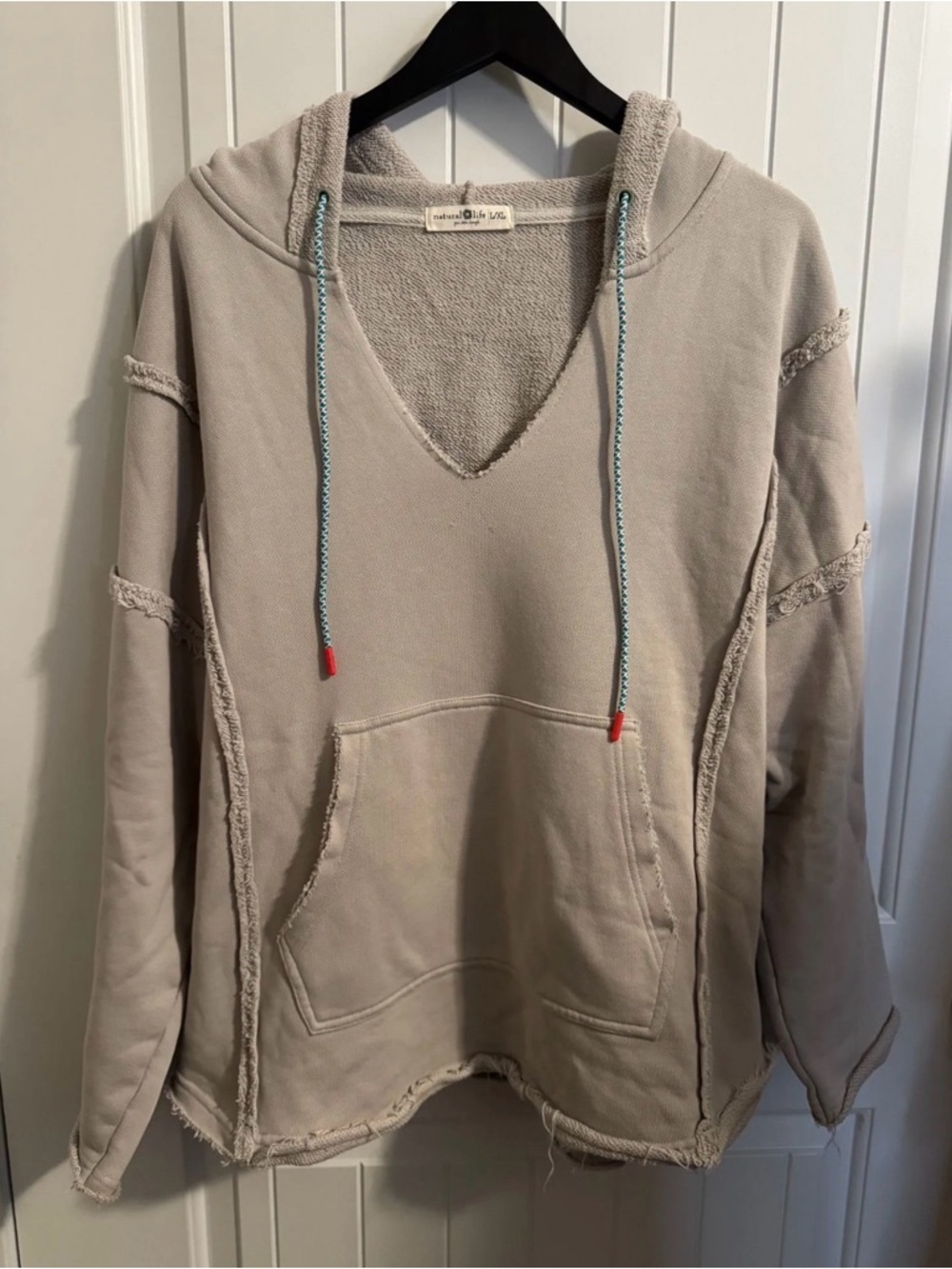 Natural Life Relaxed V-Neck Hoodie Sweatshirt in Light Gray - Picture 2 of 4